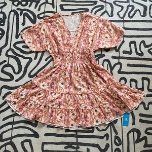 Floral Print V-Neck Mini Dress